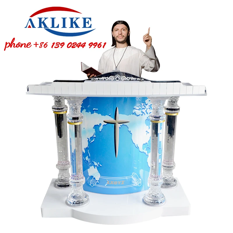 2024 AKLIKE Acrylic Lectern Modern Rostrum Custom Blue Church Furniture Clear Plastic Pulpit Cheap Podium Table Free Shipping