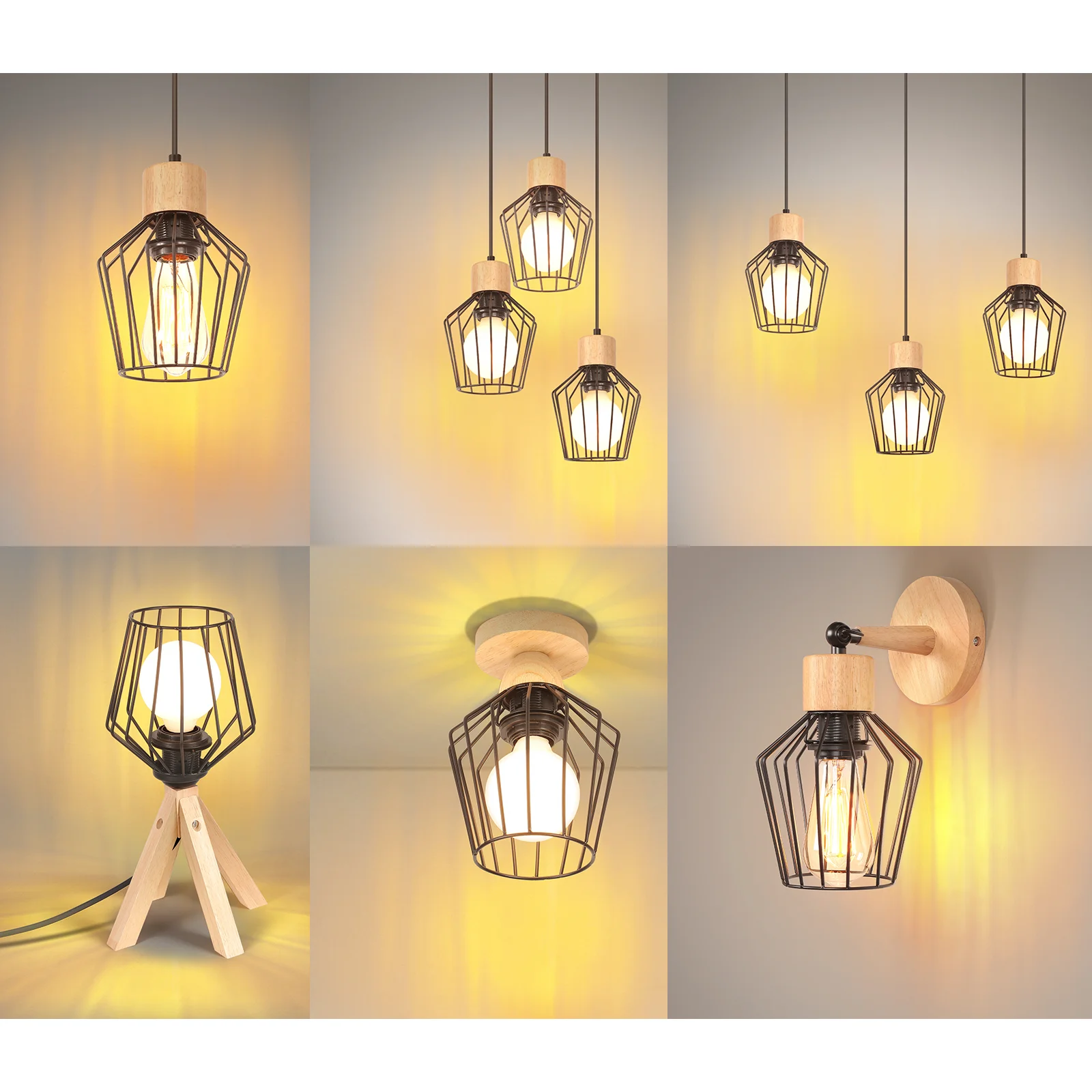 

Nordic LED Art Table Lamp Iron Wooden Pendant Lamp Shade E27 Wall Light For Living Room Restaurant Bedroom Home Ceiling Light