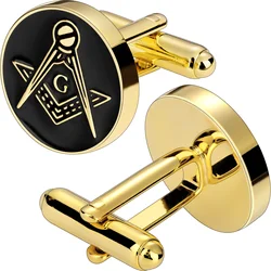 Masonic Cufflinks for Men Gold & Black Enamel Freemason G Symbol Formal Shirt 18mm Cuff Links Business Wedding Gift Accessory