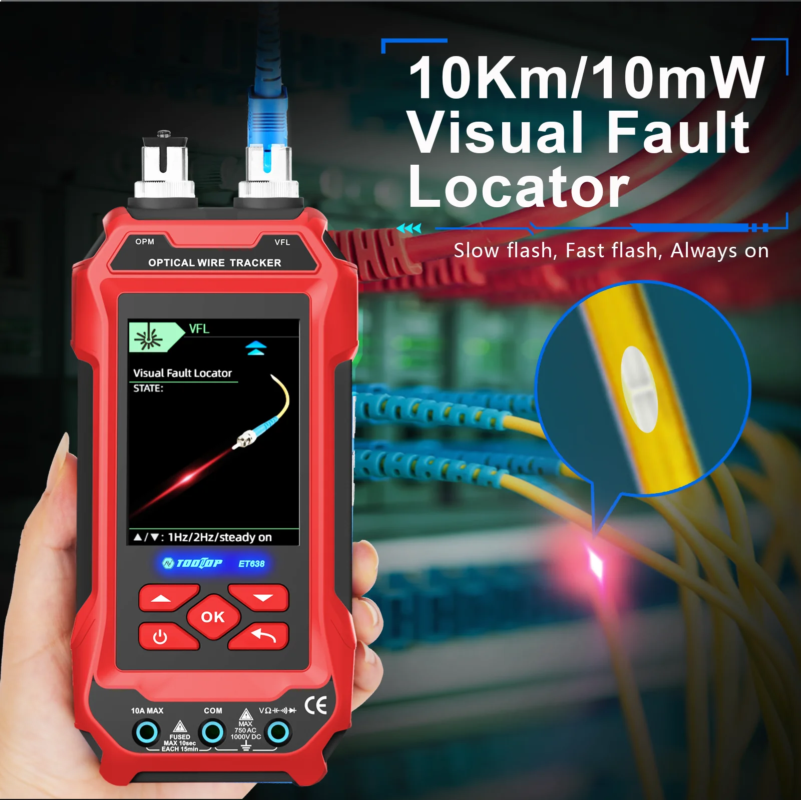 TOOLTOP ET638 Handheld Network Cable Tester 3.2-Inch Color Screen  NCV 60000 Count Multimeter Optical Power Meter Fault Locator