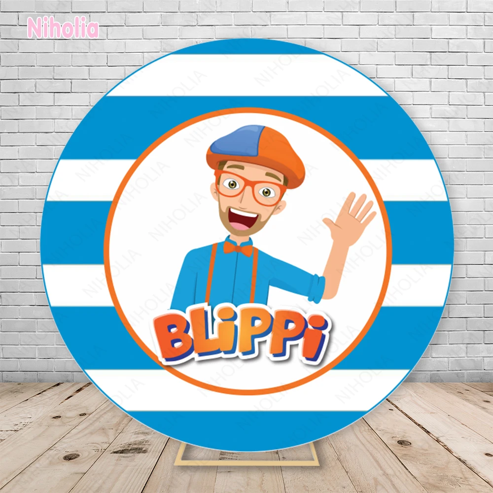 MINISO Blippi Teacher Party Backdrops Round Covers Baby Kids 1st Birthday Baby Shower Background Circular Photo Banner Poster