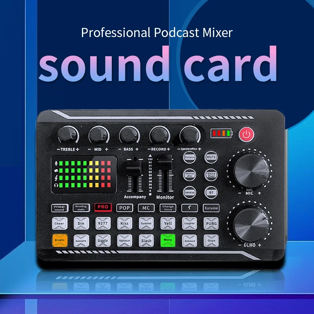 F998 Sound Card Live Audio Interface With DJ Mixer Effects Voice Changer Bluetooth-compatible Mixer For Live Streaming Singing