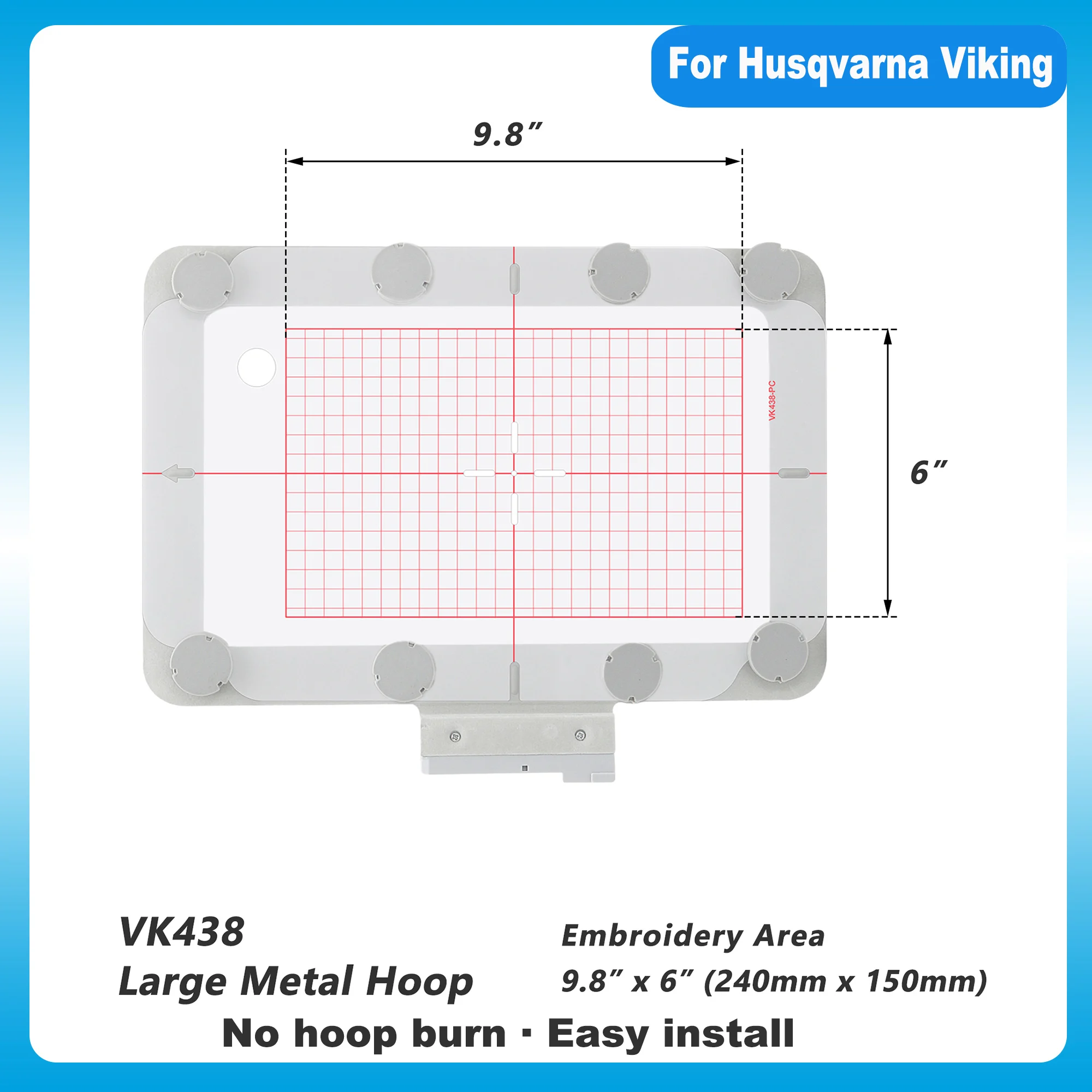 

Магнитное пяльцо для вышивания VK438 9,8x6 дюймов для швейных машин Husqvarna Viking Designer Epic/Topaz 50/Diamond/Ruby