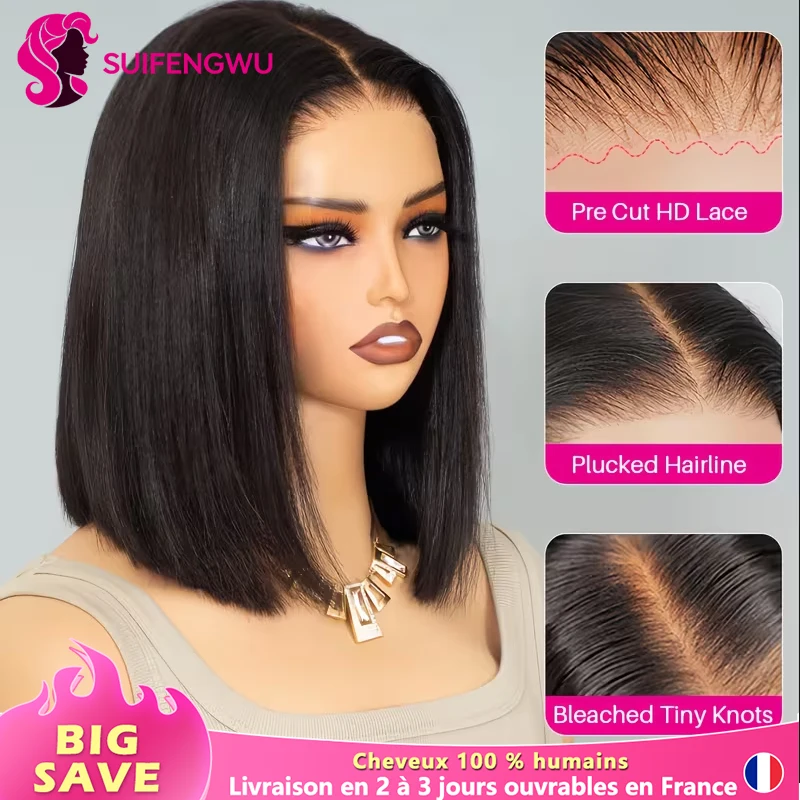 Perruque Courte Cheveux Humain 14A Sans Colle Perruque De Cheveux Humains Avec Fermeture 4x4 Perruque Sans Colle Cheveux Humain