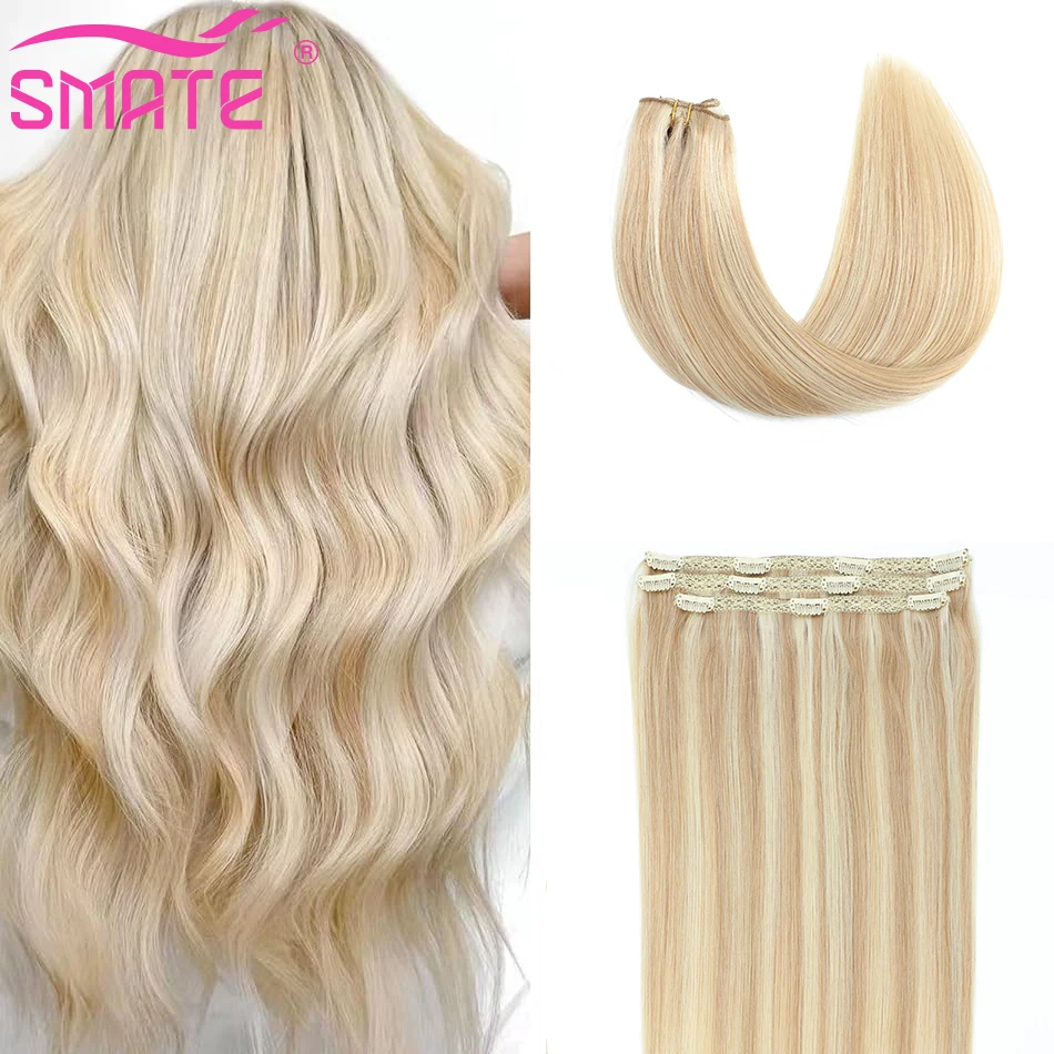 SMATE 60G 3PCS/Pack Clip In Human Hair Extensions P18/60# Brazilian For Women Straight Remy Hair 100% Human Hair 14-20 Inches