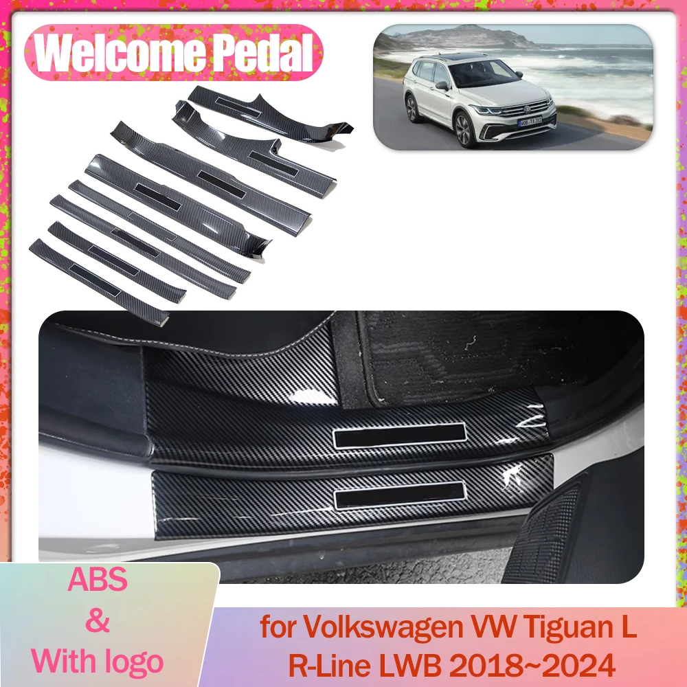 Car Welcome Pedal for Volkswagen VW Tiguan L R-Line LWB 2018~2024 Door Sill Scuff Threshold Guard Plate Trim Strips Accessories