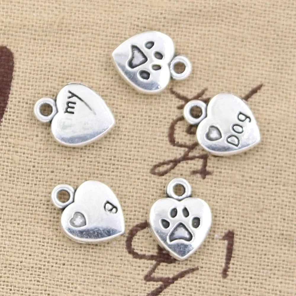 25 sztuk Charms serce pies łapa 13x10mm ręcznie wykonany wisiorek Making fit, w stylu Vintage tybetański brąz srebrny kolor, DIY na naszyjnik bransoletka — zdjęcie 2