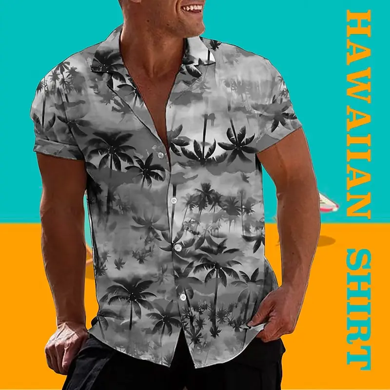 Men\'s shirt Hawaiian shirt gradient coconut pattern print rainbow casual short sleeved button clothing tropical fashion soft