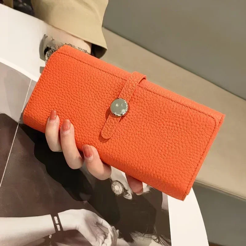 Portefeuille en cuir véritable pour femmes, longue pochette, marque de luxe, porte-cartes, fermeture éclair, poche pour pièces de monnaie, haute qualité