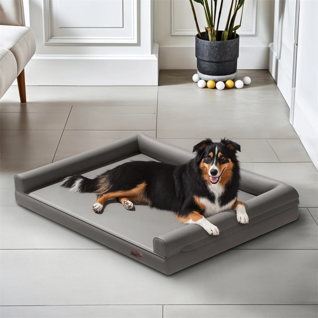 BingoPaw Large Dog Sofa Bed, Comfortable Pet Couch with Removable Microfiber Leather Cover, Indoor Pet Furniture Bed for Large Dogs