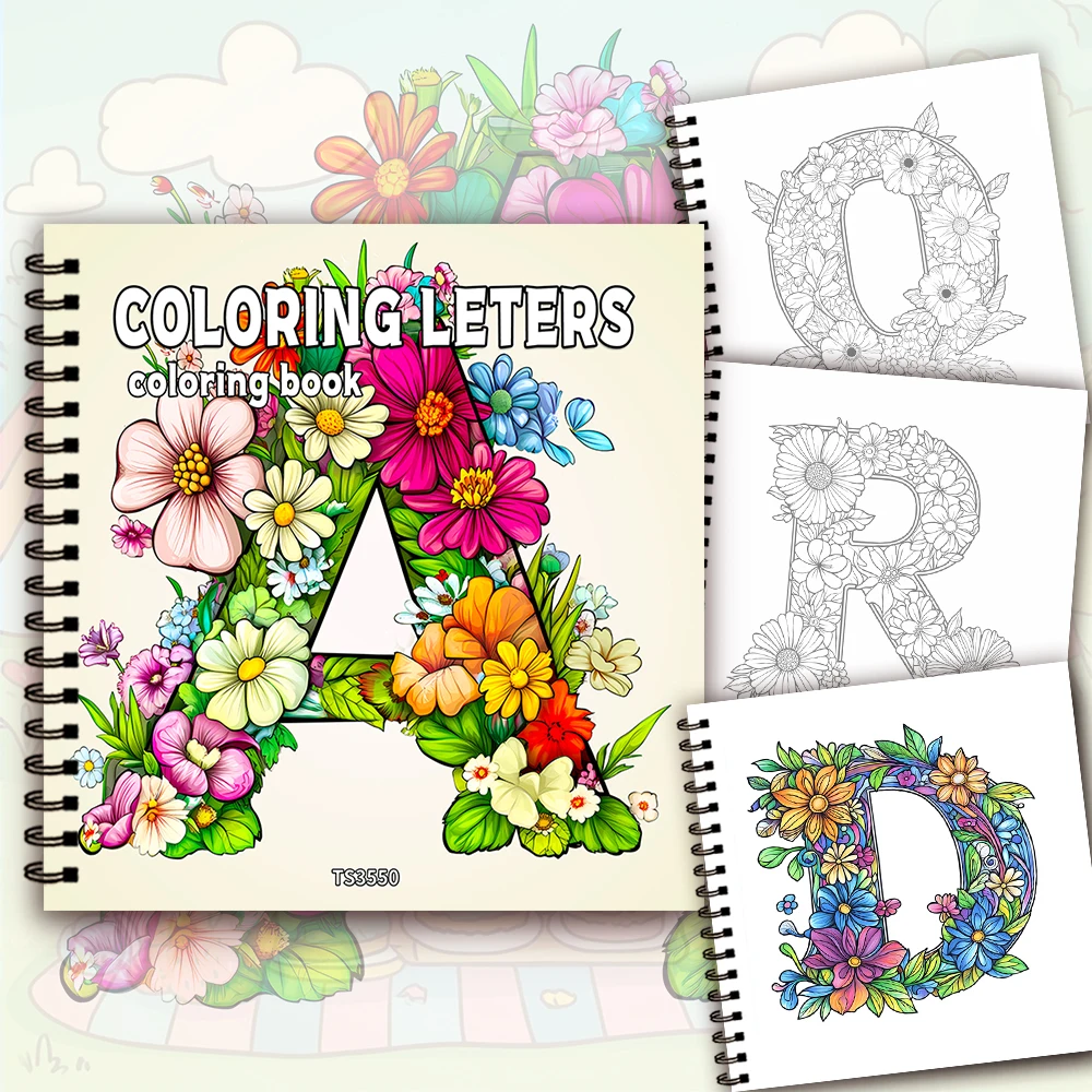 Alphabet Coloring Book, Fun Letters, Teen Coloring Book, Various Patterns, 100g Heavyweight Paper, Stress Relief, Birthday Gift