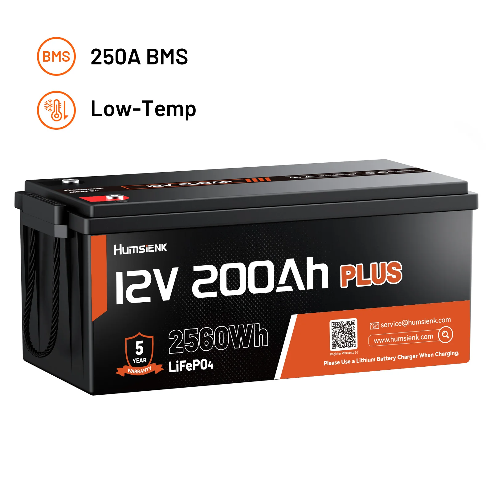 Humsienk 12V 200Ah LiFePO4-Batterie, integriertes 250A BMS, 15000 Zyklen, 2560Wh, Niedertemperaturschutz, Lithium-Eisenphosphat-Batterie für Heimenergie, Wohnmobile, Trolling-Motoren, Marine, Solar,