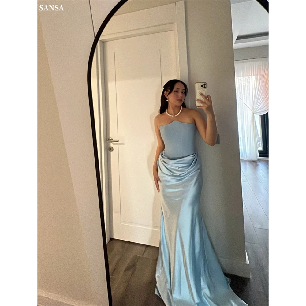 

Sansa Customized Blue Mermaid Strapless Corset Prom Dress Elegant Sleeveless Vestidos De Noche Floor-Length Formal Evening 2025