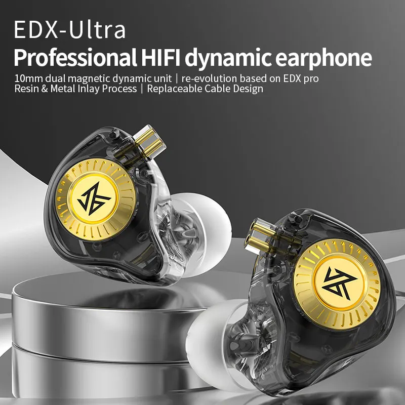 KZ EDX Ultra Professional Hi-Fi 10mm Dual Magnetic Dynamic Earphone In Ear Monitor Headphones Sport Noise Cancelling Headset