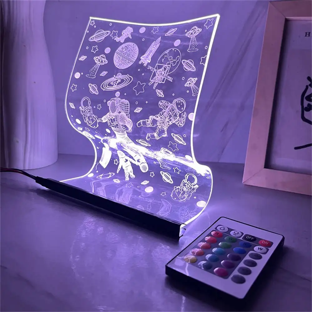 Astronauta Scroll Acrílico Luz Guia Desk Lamp, Interruptor De Humor Atmosfera, Decoração Nórdica, Lâmpada De Cabeceira, 3 Cores, 7 Cores, USB