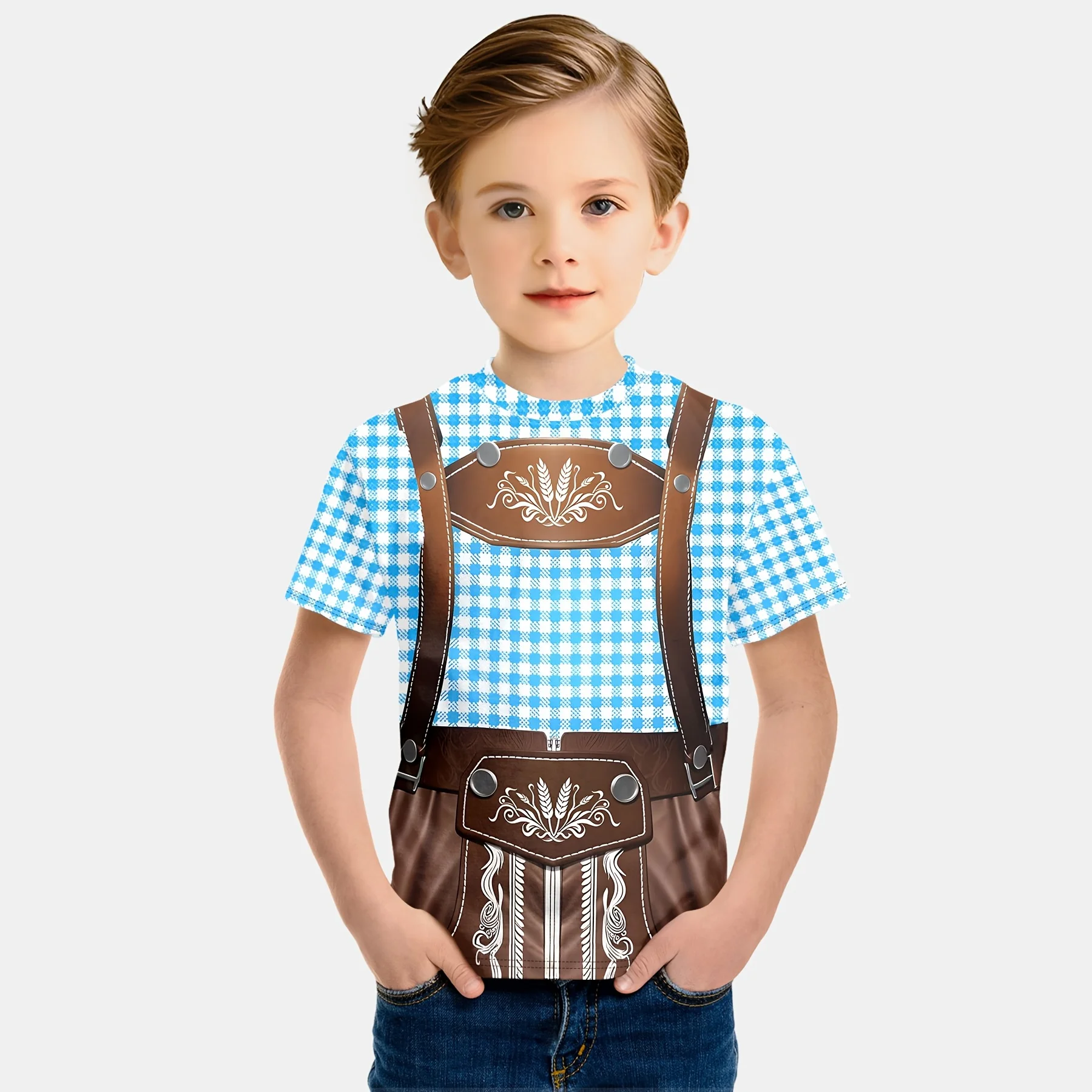 Boy Clothes 3D Print Fake Uniform Pattern Children Top Funny Graphic Short Sleeve T-Shirt Perfect Gift Idea for Boy 2 to 9 Years