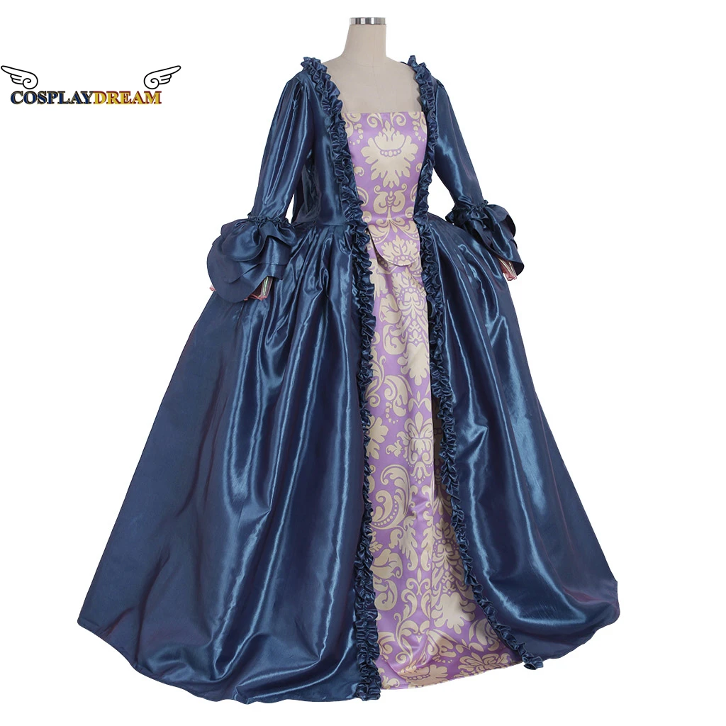 Medieval Clothing Dark Blue Print Dress Rococo Ball Gown Rococo Royal Court Noble Dress Baroque Fancy Party Dress Georgian Dress