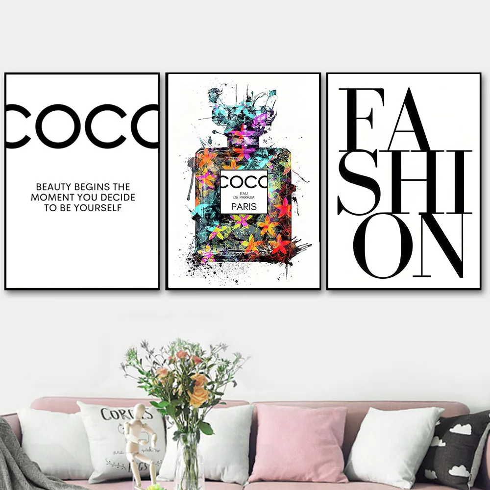 Poster Luxe Home Decoratie Mode Bloem Parfum Coco Quotes Canvas Schilderij Make-Up Wall Art Foto Modern Kamer Decoratie