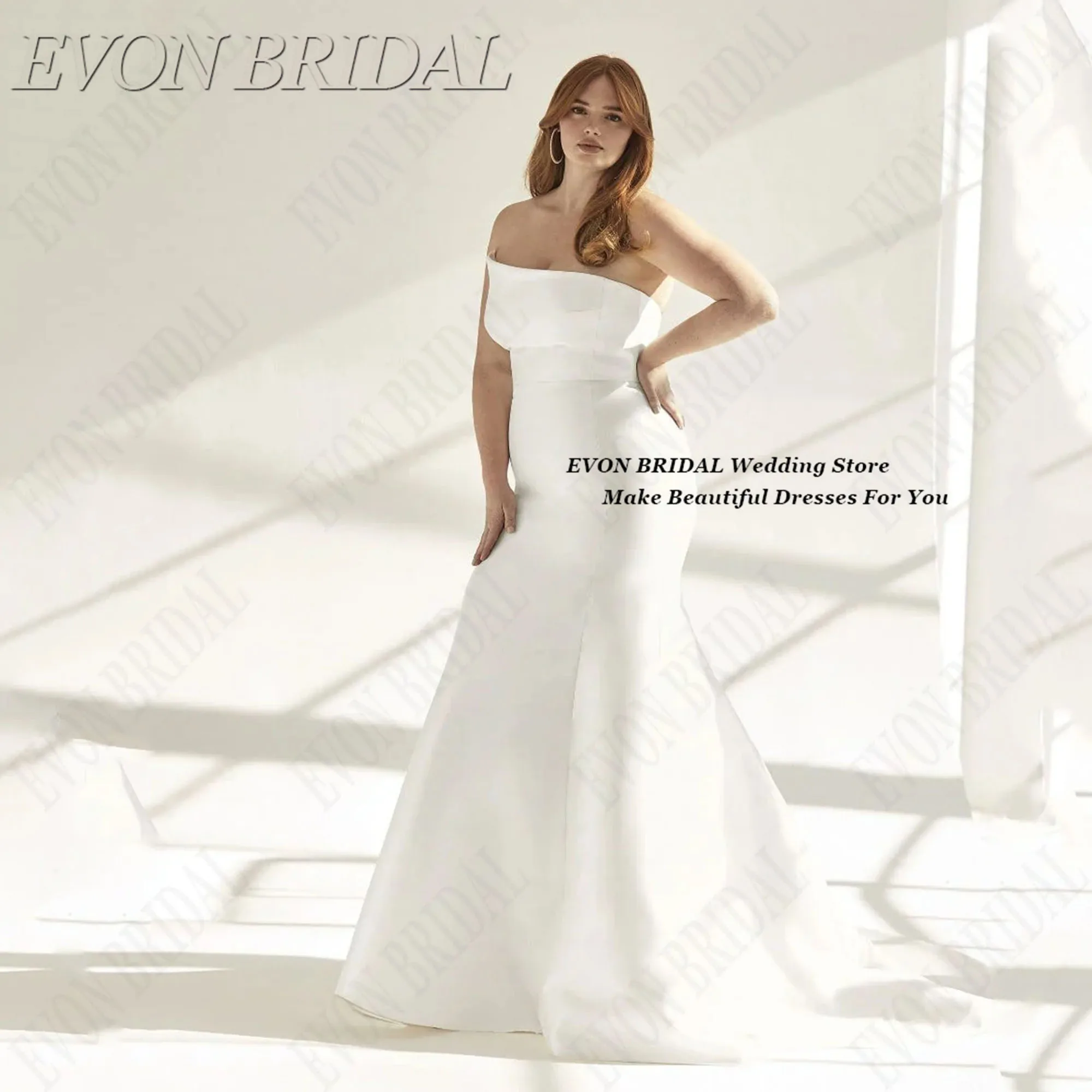 

Simple Satin Wedding Dresses Plus Size Woman Bride Small Train Vestidos De Novia Fashion Bride Gowns EVON BRIDAL Customized