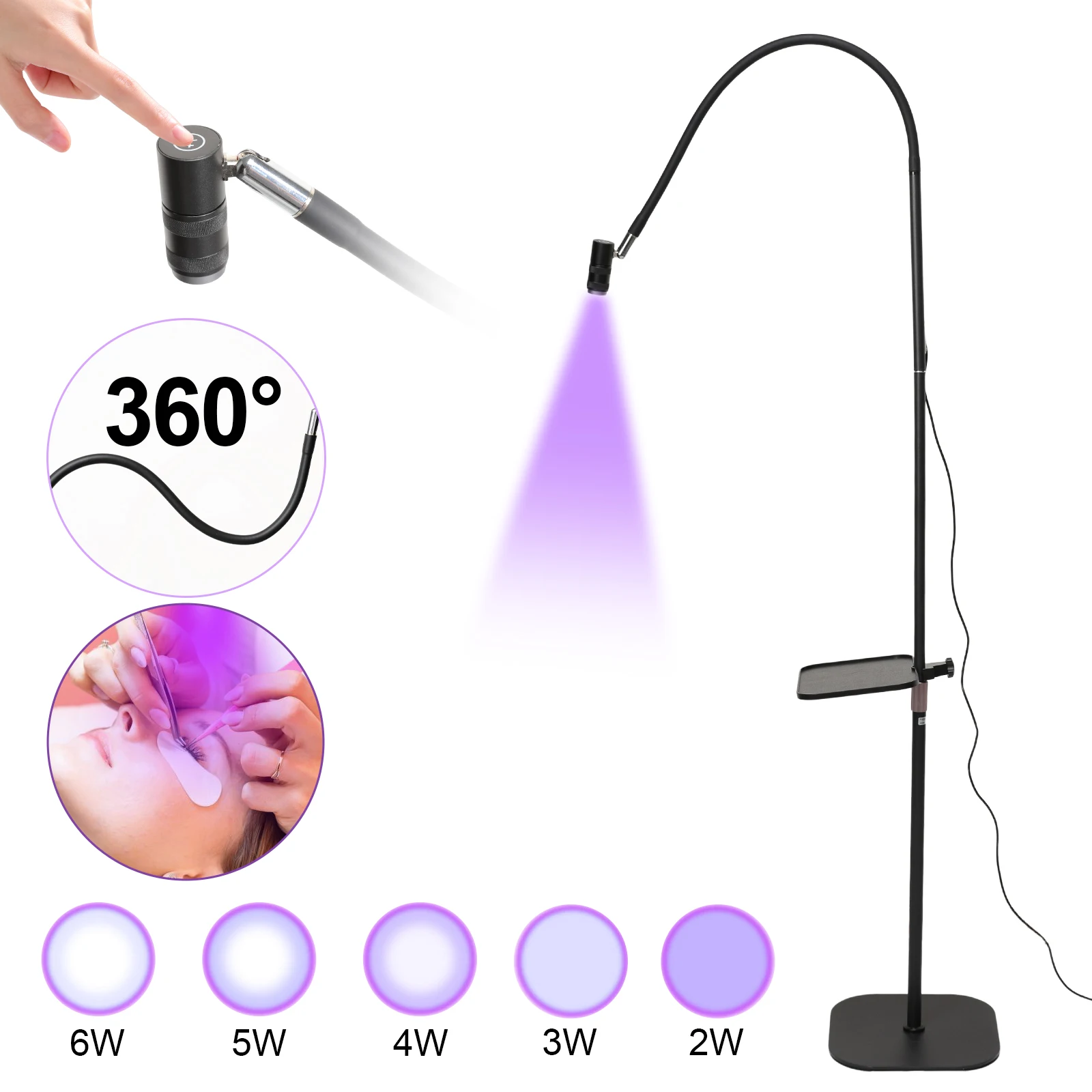 Lampa UV do utwardzania kleju do rzęs, 6W, z pedałem nożnym, do zabiegów kosmetycznych, przedłużania rzęs, lampy podłogowe do salonów kosmetycznych.