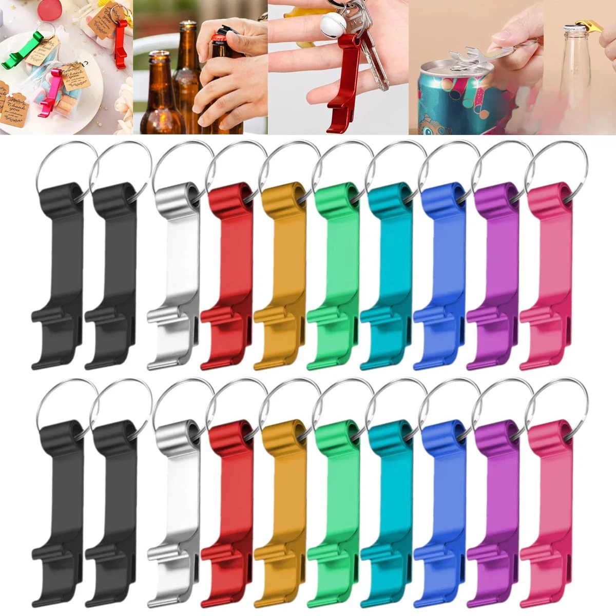 Ouvre-bouteille de bière Portable en aluminium, porte-clés, ouvre-bouteille de boisson Soda, pour fête de mariage, 20 pièces