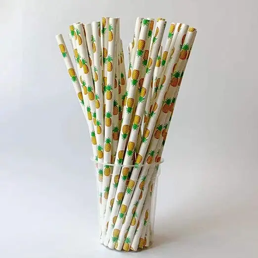 200Pcs Pineapple Pattern Paper Straws Bulk Party Decoration  Birthday Wedding Drinkware Coffee Restaurant Bar Dessert Supplies