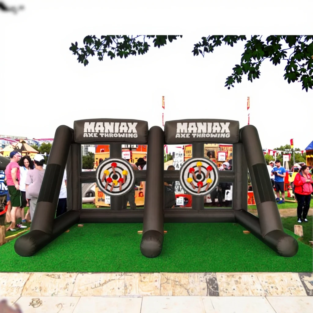 5x3x2.6m Double Player Oxford Inflatable Axe Throwing Game With Axes Carnival Game  for  Outdoor Kid Adult Party Event Rental