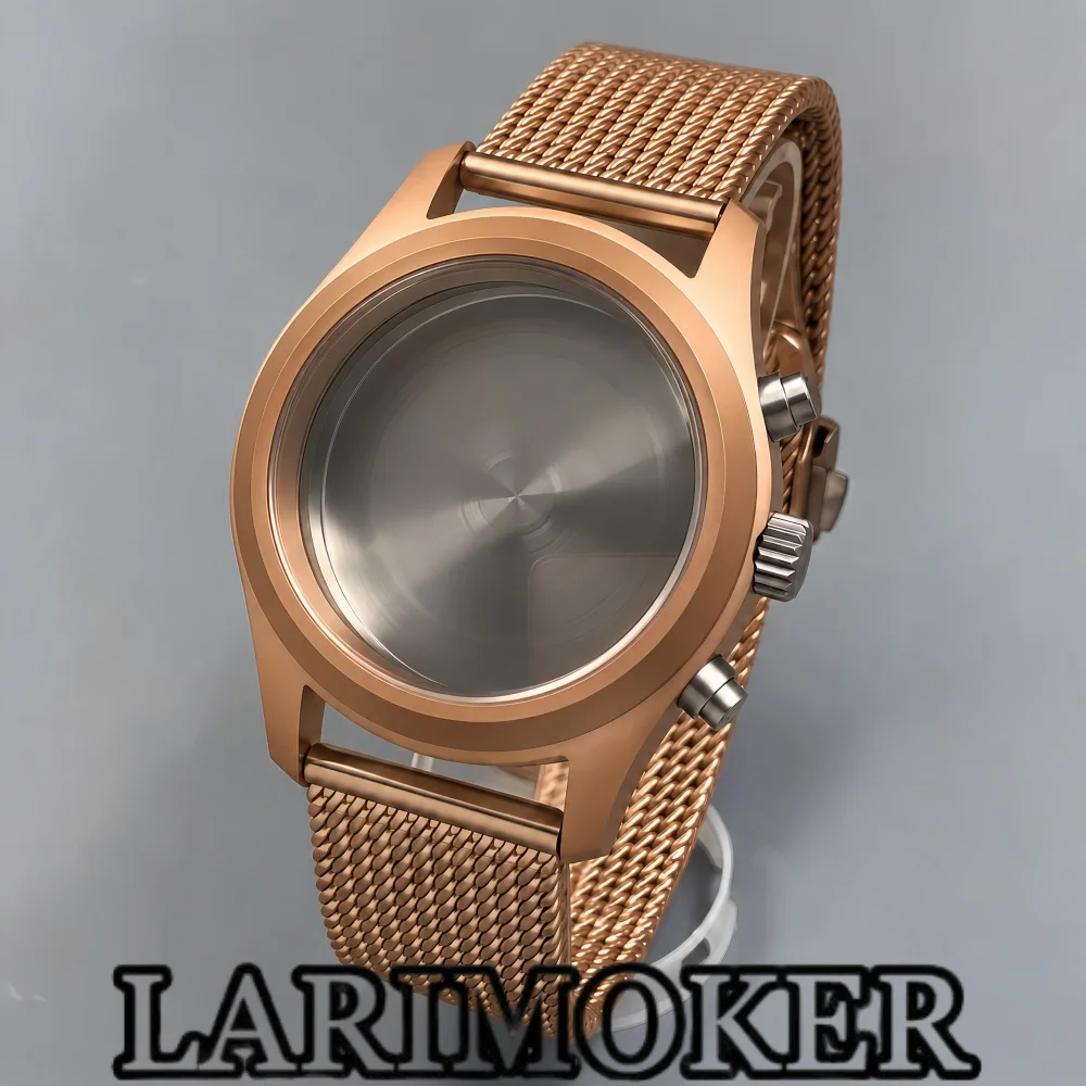 LARIMOKER 38mm Chronograph Watch Case Matte Sandblasted Stainless Steel Sapphire Crystal for VK63 VK64 VK67 Quartz Movement
