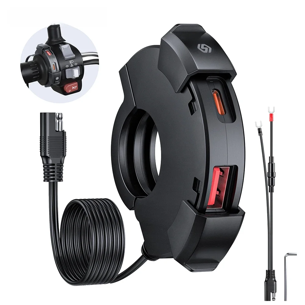 AliExpress Extractme QC3.0 Motorcycle USB Charger 30W USB Fast Charger Waterproof Handlebar Mounting Bracket Charger for Bike Digital Camer