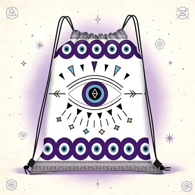 1PC Greek Evil Eye Cinch Bag - Purple Blue Mystic Eye of Providence String Backpack for Yoga, Festival & Good Luck Gift