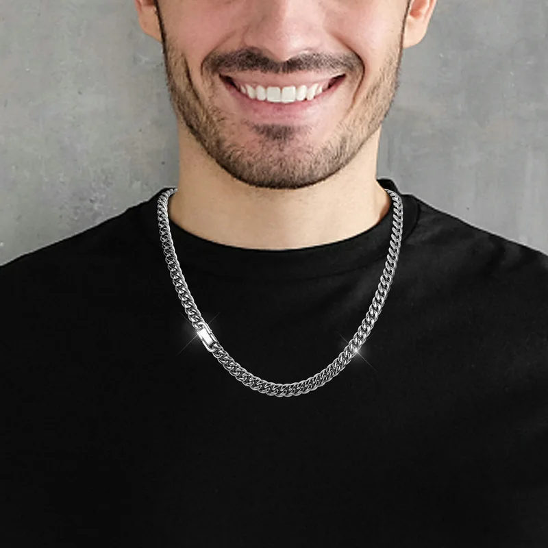 Width 8MM 316L Titanium Steel Miami Crypto Cuban Chain Necklace For Men Fashion Hip Hop Rock Party Jewelry Boyfriend Gift