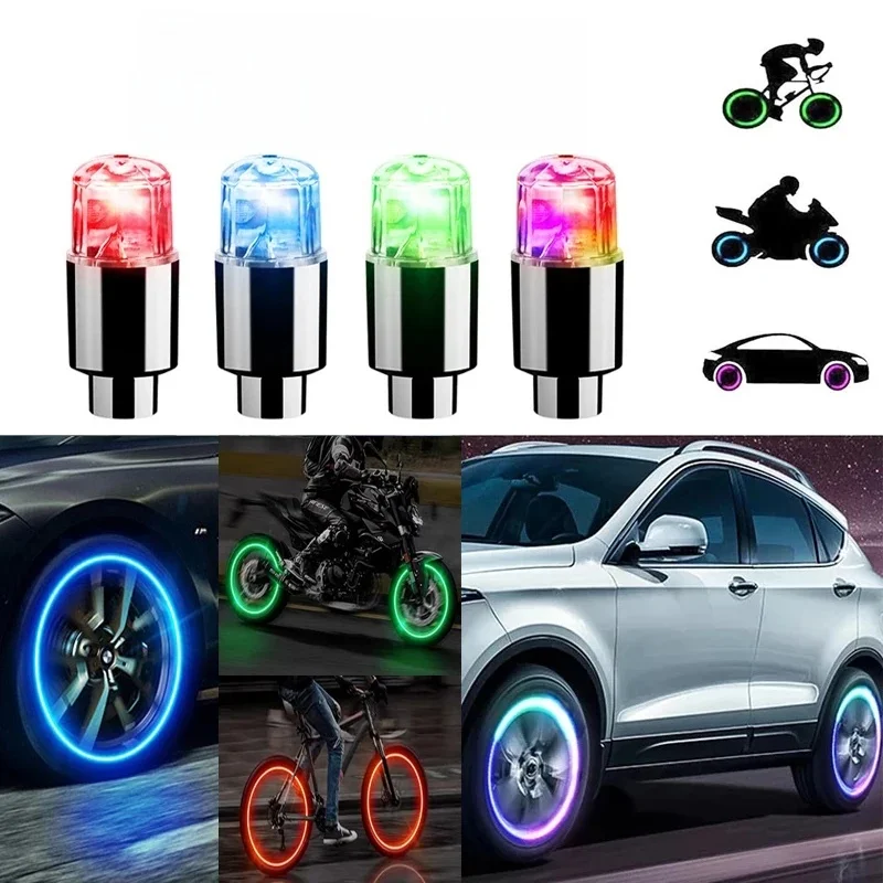 AliExpress NONE 2/4Pcs Colorful LED Wheel Lights Car Tire Valve Caps Neon Light Universal Motorcycle Bicycle Valve Cover Decorate Accessories
