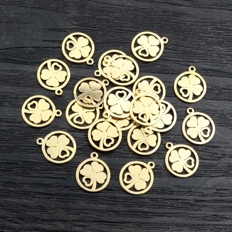 10 pièces 12x10mm 316 acier inoxydable plaqué or trèfle petits breloques pendentif pour collier bricolage fabrication de bijoux résultats