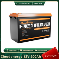 Cloudenergy CL12-200 12V 200Ah LiFePO4 Battery PackBackup Power 2560Wh 6000+ Cycles Built-in 100A BMS Support in Series/Parallel