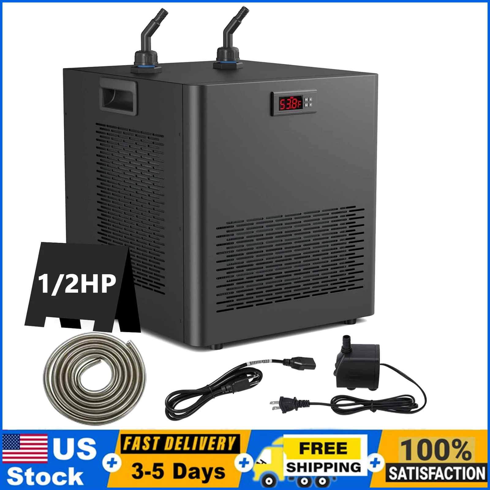 

132 Gallon Aquarium Chiller, 1/2 Hp Ice Bath Water Chiller for Cold Plunge, Hydroponic Water Chiller for Axolotl Jellyfish Coral