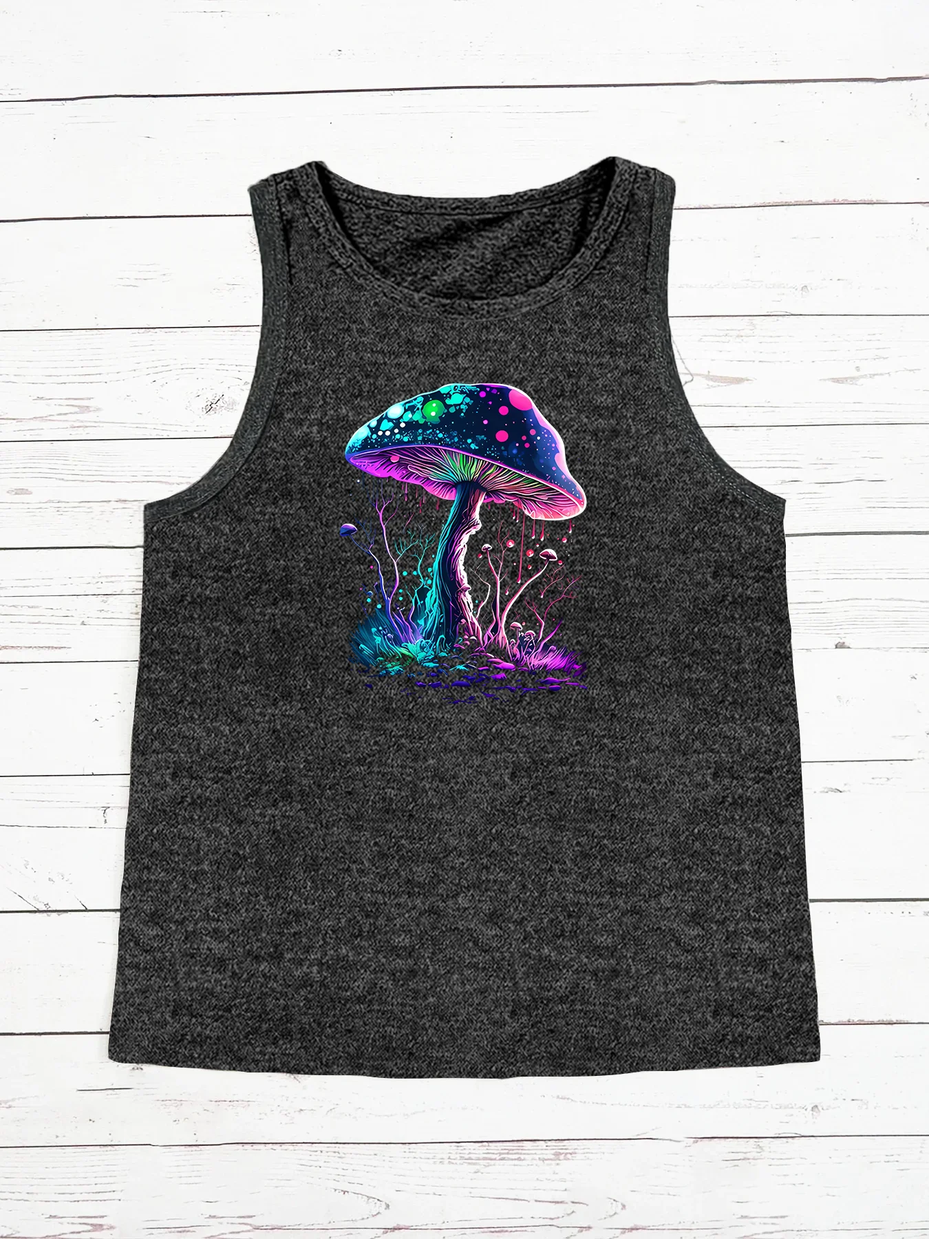 Summer Colorful Giant Mushrooms Fashion Funny Sports Women's Tank Top Loose O Neck Sleeveless Casual Tank