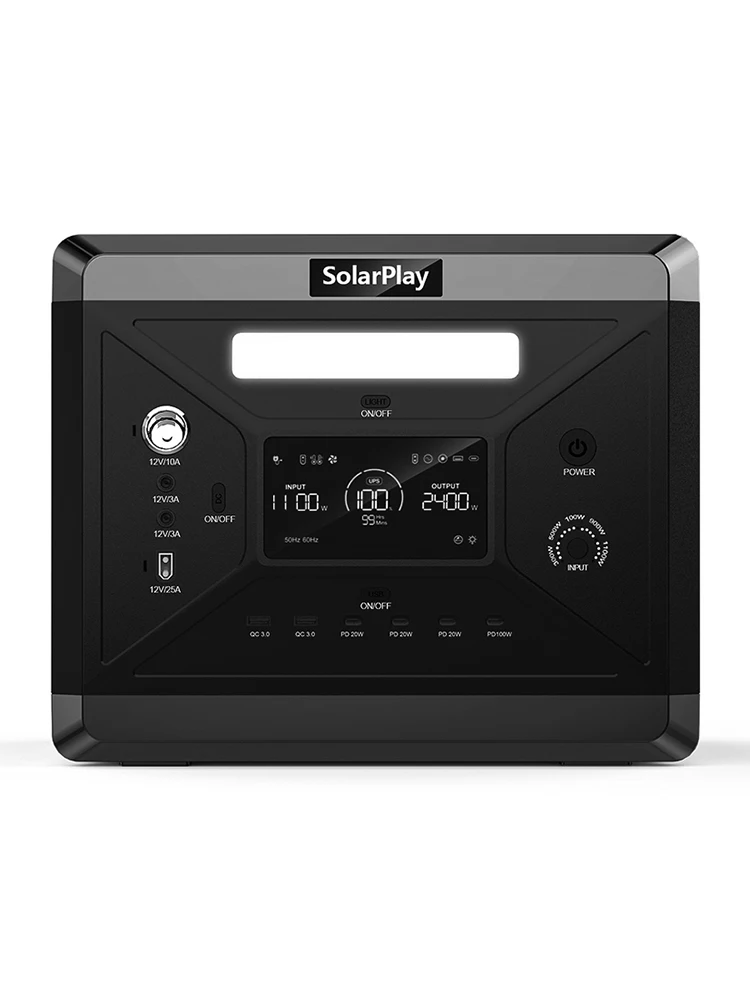 SOLARPLAY Camping Tragbares Kraftwerk Solargenerator 2400 W 2160 Wh AC-Steckdosen 12 Ausgangsanschlüsse vollständig aufgeladen in 1,5 Stunden