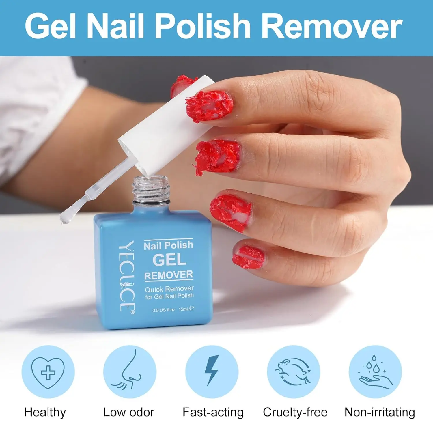 Gel Nail Polish Remover, Nail Polish Remover, No Foil Needed, Quick and Easy Polish Remover in 3-5 Minutes, No Need to Soak or Wrap - 15 ml