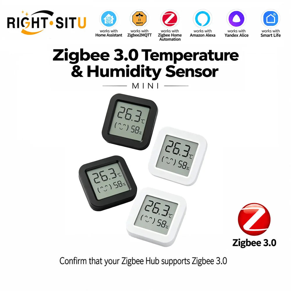 Czujnik temperatury i wilgotności Zigbee 3.0, sterowany zdalnie za pomocą aplikacji, termometr kompatybilny z Tuya Smart Life, przeznaczony do inteligentnego domu, współpracuje z Yandex Z2mQTT.
