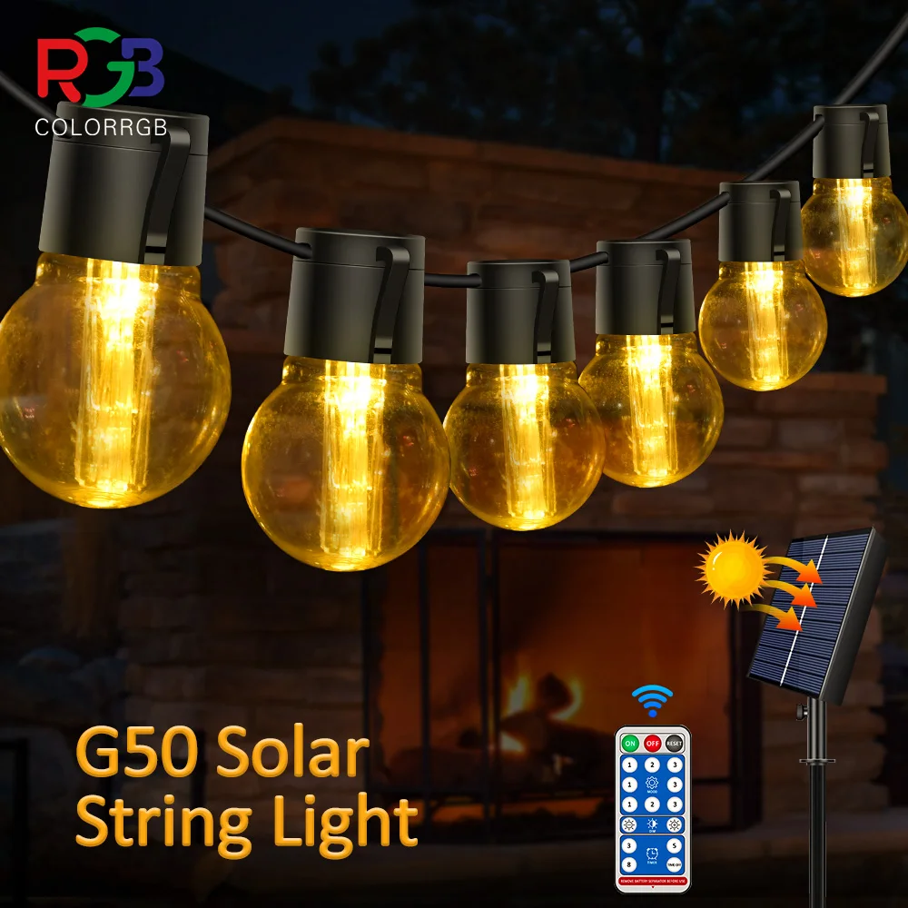 Solar String Lights,  G50/G40 Festoon Patio Light  for Party Holiday Garden Garland Christmas Decorations Home  Street Wedding