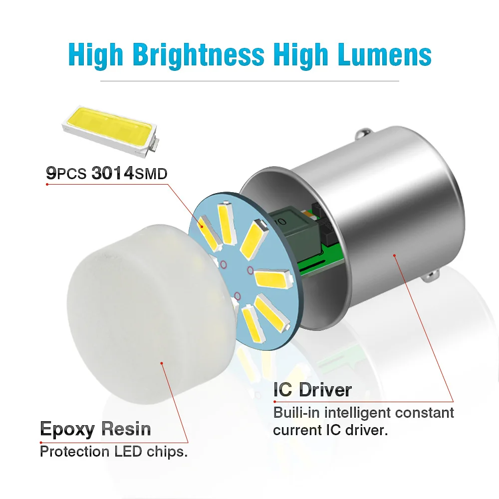 2PCS P21/5W BA15S 1156 LED Bulb PY21W BAY15D 1157 Turn Signal Light 12V White Red Yellow Bright Car Reverse Brake Parking Lamp