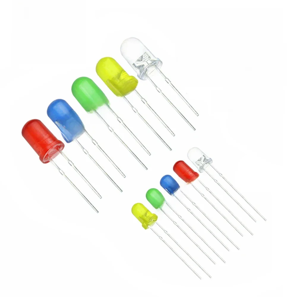 100 SZTUK/lot 3mm 5mm F3 F5 Okrągła dioda LED Ultra Bright White Green Yellow Blue White Red Light Emitting Diode For Diy Kit — zdjęcie 2