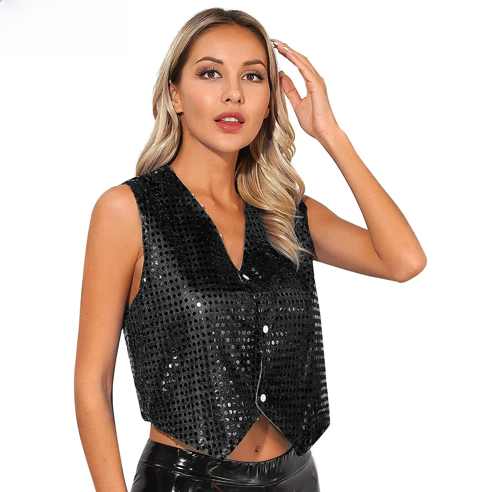 Gilet à Paillettes pour Femme, Veste à Ourlet Jolie tu, Costume pour Chorale, Jazz, brev, Spectacle sur Scène