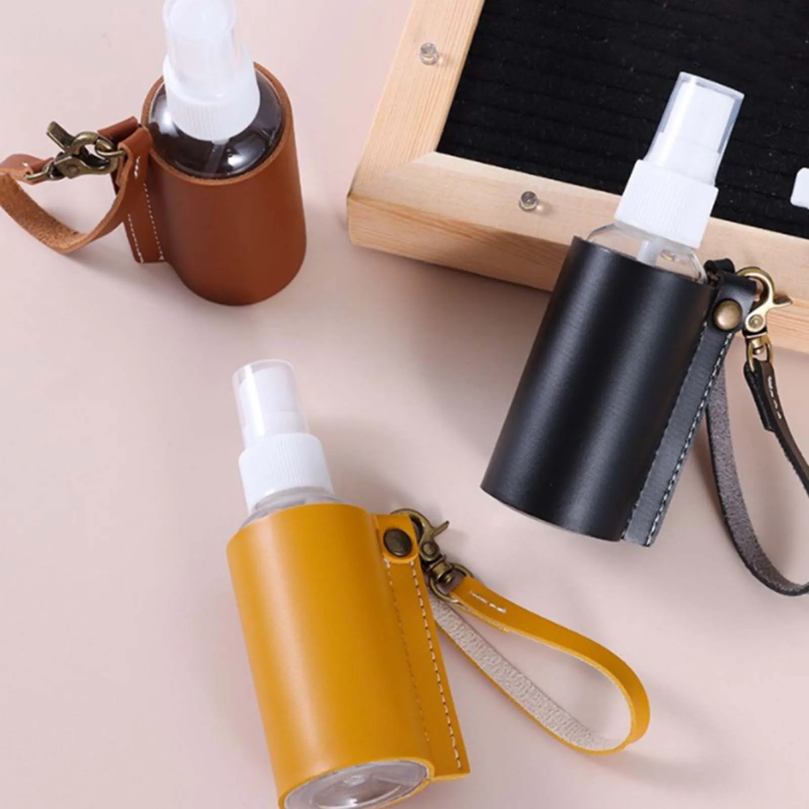 Multi-colored Empty Bottle with PU Leather Case Bottle Holder with Carabiner for Toiletry Perfume Spray Travel Container Small