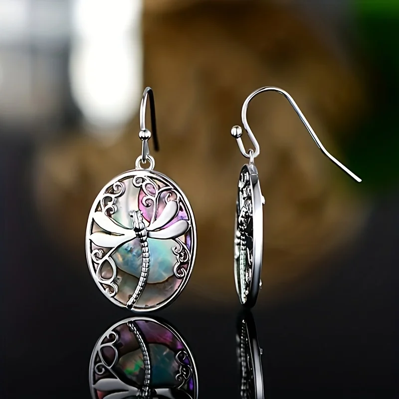 1 Pair/Delicate Ethnic Abalone Shell Dragonfly Earrings Fashionable Women's Jewelry Gift