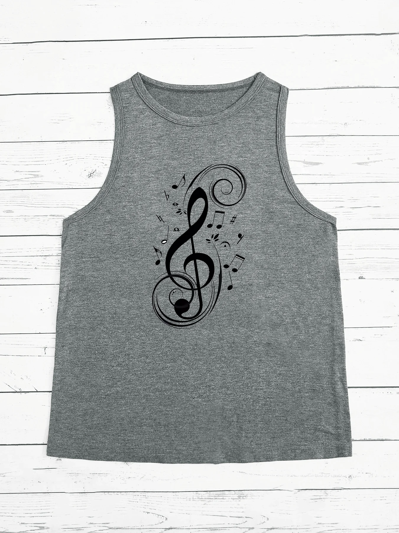 Summer Latest Musical Instrument Notes Sheet Music Fashion Sports Women's Tank Top Loose O Neck Sleeveless Casual Tank Top