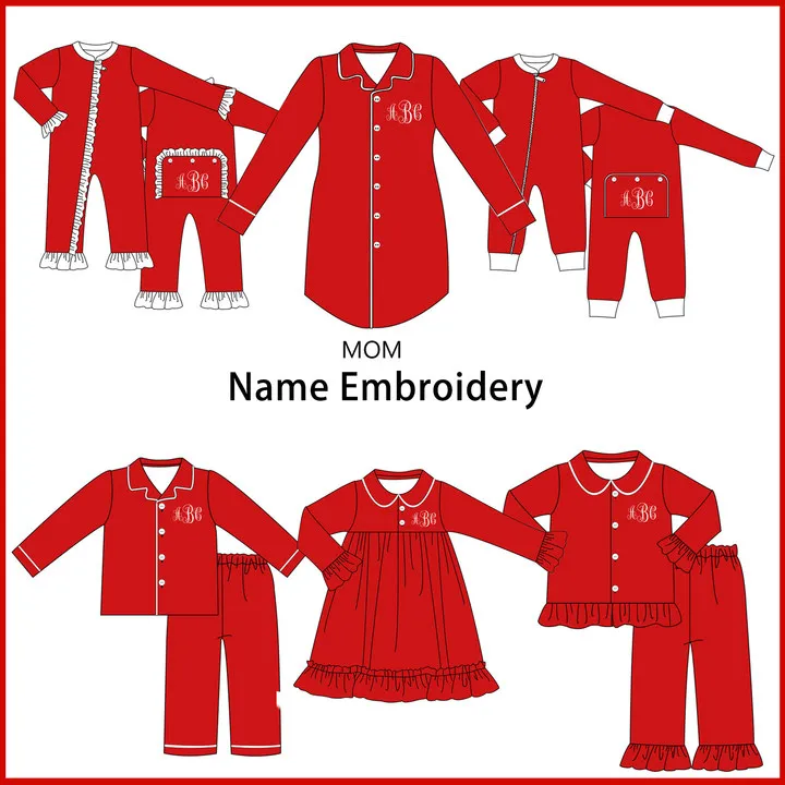 

2024 Boutique Ropa Girl And Baby Boy New Cotton Customizable Name Styles Presale Models Pajamas Romper Boys Sets Red Clothes