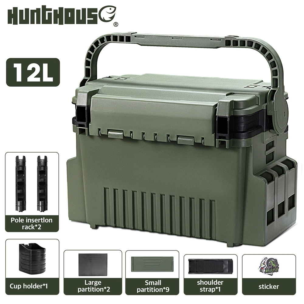 

Hunthouse 12L Large Fishing Tackle Box 43*18.5*28cm Multifunction Stand Rod Holder Cup Live Fish Bucket Thickening Storage Box