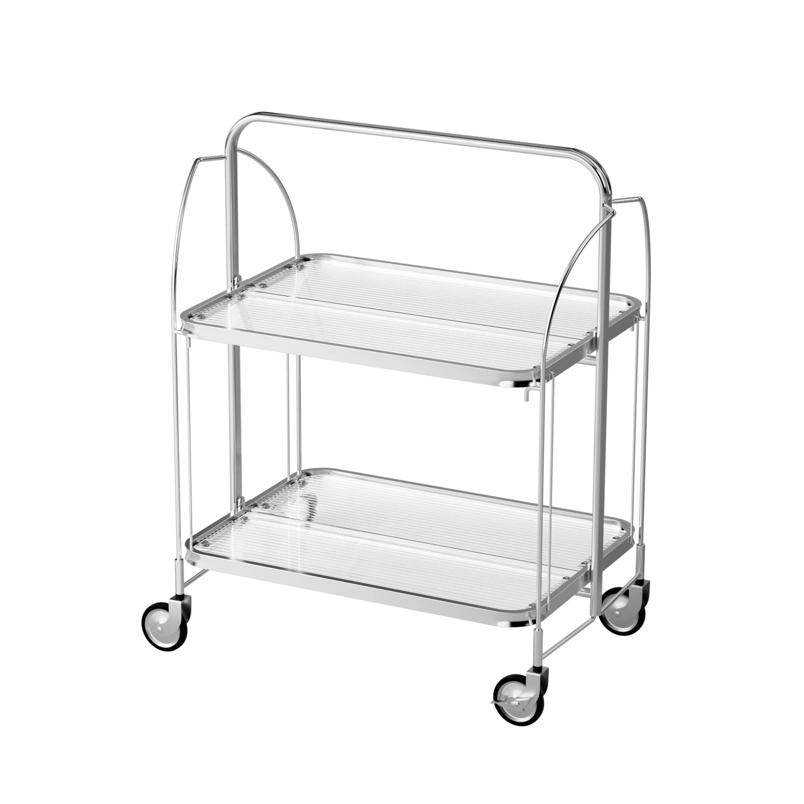 Barwagen keukenwagen serveerwagen drankwagen opvouwbare wagen mobiele kar tweelaagse wagen remwielen wagen chroom frame gehard glas woonkamer opbergwagen