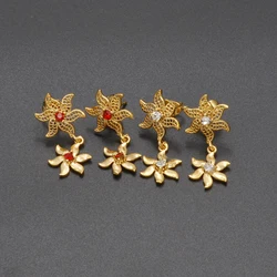 Anniyo African Flowers Stud Earrings for Women Girls Mayotte Wedding Party Jewelry With Rhinestone @370306